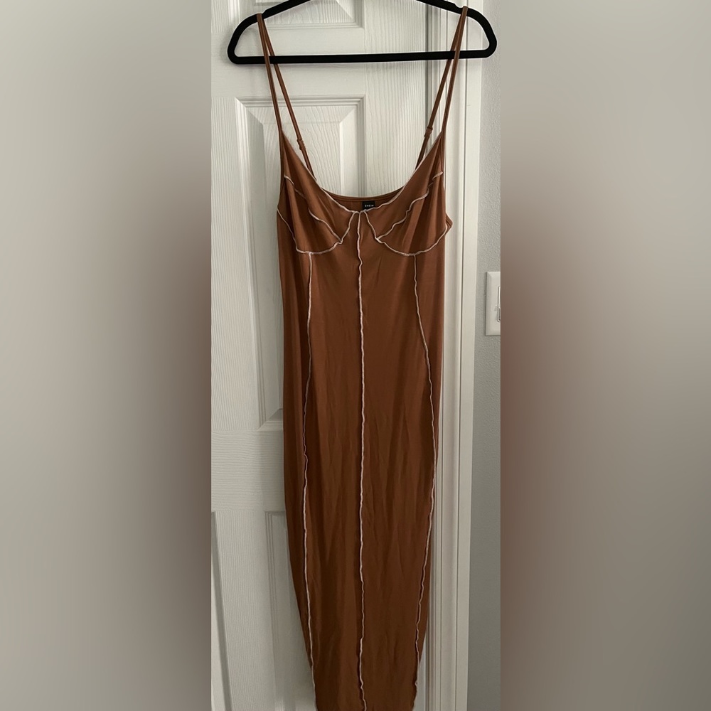 Contrast-Stitched Midi Dress